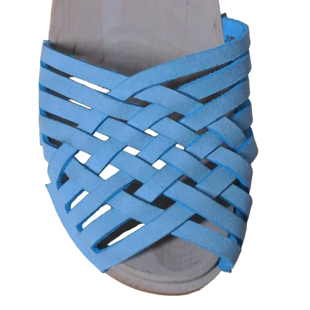 Troentorp Womens Clog Sandals Blue Chunky Ankle Strap Braided Buckle Sweden 41